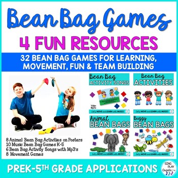 Preview of Bean Bag Game and Activities Bundle: Music, Preschool, PE, Movement Classes