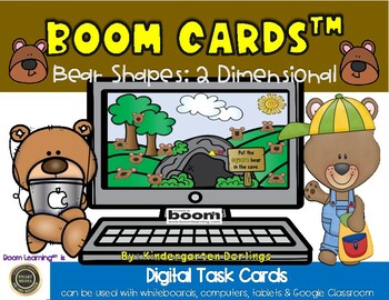 Preview of Bear 2-dimensional Shape Boom Card Activity for Kindergarten
