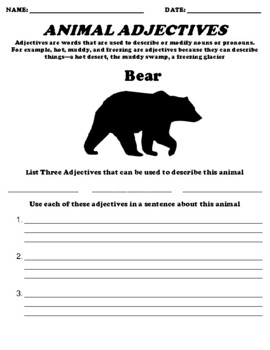 Bear ADJECTIVES UDL ASSIGNMENT by Northeast Education | TPT
