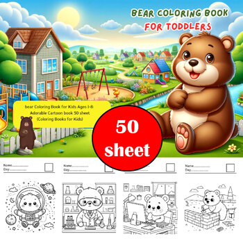 Preview of Bear Coloring Book Pages for Girls - Kids Coloring Pages, Easy to Color, Fun Kid