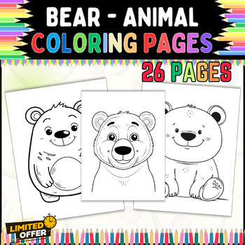 Preview of Bear Coloring Pages for Kids| 26 pages | printable Coloring Sheets