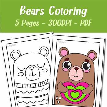 Bear Cute Bright Coloring Pages For Adults and Children 5 Pages by Easy Hop