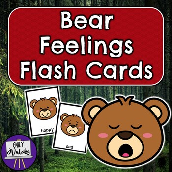 Preview of Bear Feelings Flash Cards - Woodland Camping PreK Kinder SEL, SPED Emotions 