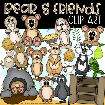 Preview of Bear & Friends Clipart (Color & Blackline) - Homeschool in Jammies