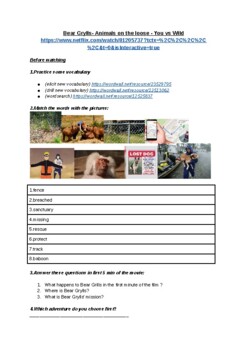 Preview of Bear Grylls "Animals on the loose. You vs Wild" (interactive film worksheet)