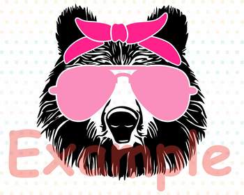 Download Bear Head Whit Pink Bandana Svg Zoo Wild Animal Glasses Football Baseball 1014s