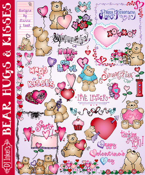 Preview of Bear Hugs and Kisses - Heart Art and Valentine's Day Clip Art by DJ Inkers