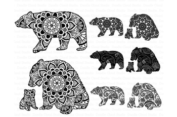 Download Clip Art Floral Bear Svg Cuts Mama Bear Silhouette Animal Zentangle Vector Design Mandala Family Bear File For Cricut Mountain Range Png Clipart Free Art Collectibles