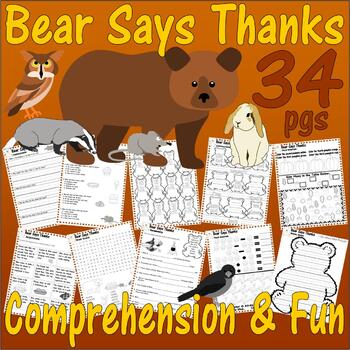 Preview of Bear Says Thanks Thanksgiving Read Aloud Book Study Companion Comprehension