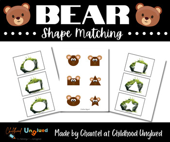 Preview of Bear Shape Match Activity for Shape Recognition Preschool & Kindergarten