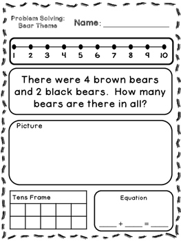 Preview of Bear Theme Addition & Subtraction Word Problems (Kindergarten/First)