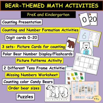 Preview of Bear Worksheets Activities Counting Sequencing Missing Numbers Tens Frame
