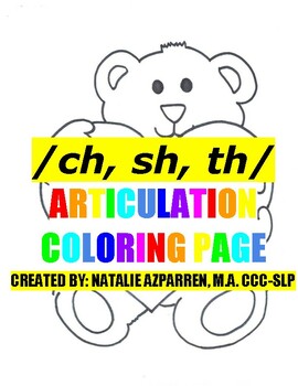 Preview of Bear Valentine Speech Therapy Coloring Activity Articulation CH SH TH