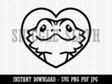Bearded Dragon Lizard Inside of Heart B&W Clipart Digital 