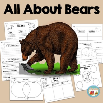 Preview of All About Bears, Writing Prompts, Diagrams, Graphic Organizers, K, 1st, 2nd