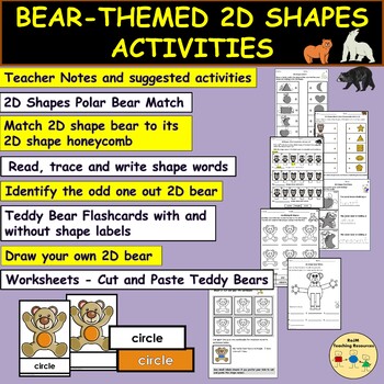Preview of Bears 2D Shapes Geometry Worksheets Activities