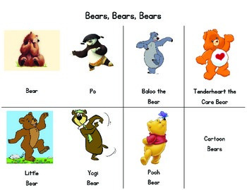 Bears, Bears, Bears (Real, Cartoon, Toy) Sorting Science Table Activity