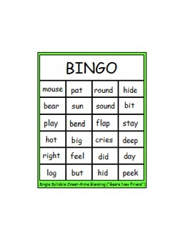 Preview of Fun with Words:  "Bear's New Friend" Single Syllable Onset-Rime Blending BINGO