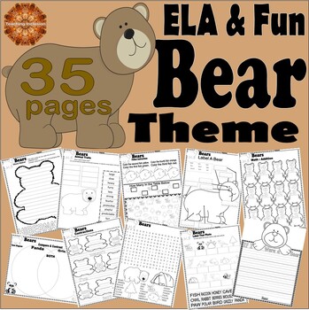 Preview of Bears Theme NO PREP Worksheets Writing Craft Activities Math ELA Going Bear Hunt