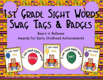 Preview of Bears 'n' Balloons First Grade Award Tags & Badges