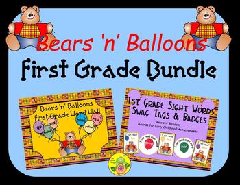 Preview of Bears 'n' Balloons First Grade Word Wall Bundle