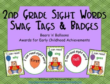 Preview of Bears 'n' Balloons Second Grade Award Tags & Badges