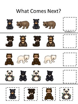 Bears themed What Comes Next Printable Preschool Math