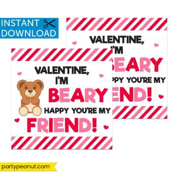 Beary Valentine Cards for School, Printable Valentines for Kids