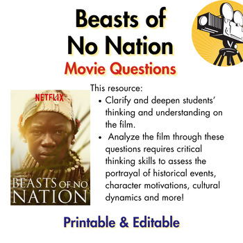 Preview of Beasts of No Nation Movie Questions:  Analyzing the Lives of Child Soldiers