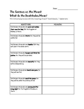Preview of Beatitudes Note Sheet