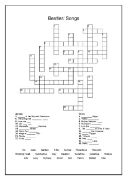 Beatles Songs Crossword Puzzle and Word Search Bell Ringer TPT