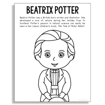 Download Beatrix Potter, Famous Author Informational Text Coloring Page Craft, Library