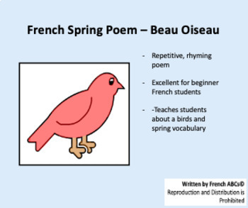 Preview of Beau oiseau - French Spring Poem | Poème pour le printemps