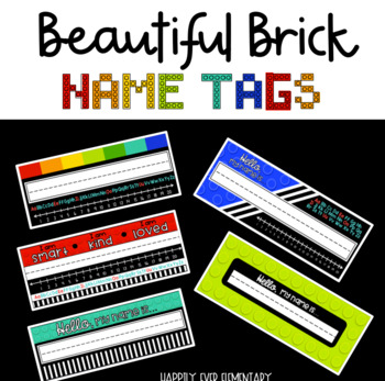Preview of Beautiful Brick Rainbow Name Tags