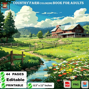 Country Farm Coloring Book : Adult Country Coloring Pages  & Relaxation