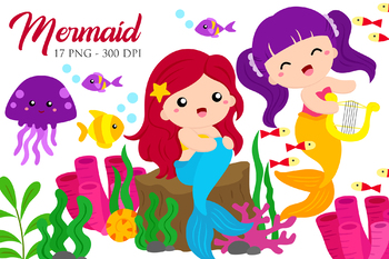 Preview of Beautiful Little Mermaid Dancing - Cute Cartoon Vector Clipart Illustration