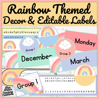 Preview of Back To School Rainbow Classroom Labels & Name Tags & Number Lines