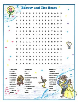 Beauty and the Beast Word Search Movie Activity Puzzle by PROBLEMATHIC