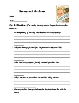 Preview of Beauty and the Beast by Jan Brett Comprehension Worksheet