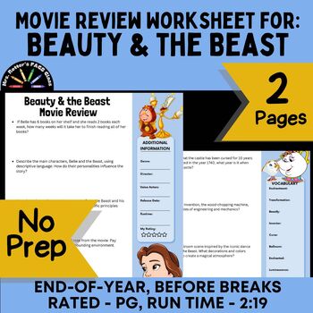 Preview of Beauty & the Beast Movie Review Worksheet - Disney+ Rated: PG, Time: 2:19
