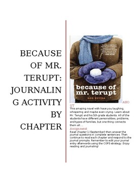 Preview of Because of Mr. Terupt- Journaling Activity per Chapter