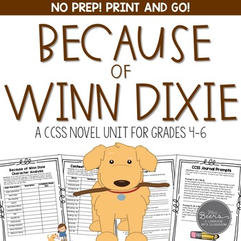 Preview of Because of Winn Dixie Novel Unit for Grades 4-6 Common Core Aligned