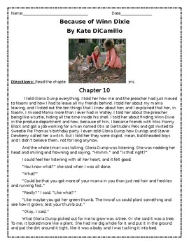 Preview of Because of Winn-Dixie Chapter 10:  Comprehension and Constructive Response