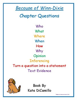 Preview of Because of Winn-Dixie-Chapter Vocab., Questions, & Assesment - Printable & Easel