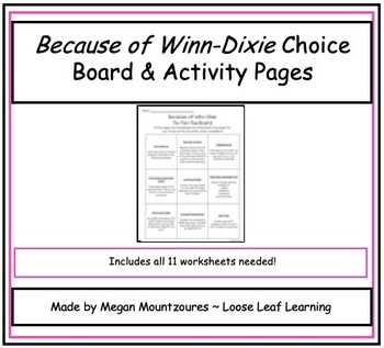 Preview of Because of Winn Dixie Choice Board & Activities