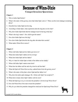 Because of Winn-Dixie Comprehension Questions Only by ...