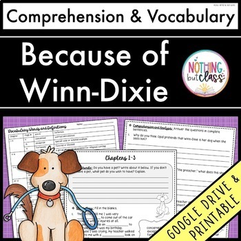 Preview of Because of Winn-Dixie | Comprehension Questions and Vocabulary by chapter