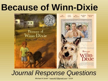 Preview of Because of Winn-Dixie - Novel Study Journal Response Questions - Kate DiCamillo
