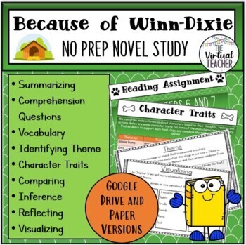 Preview of Because of Winn-Dixie Novel Study (Book Club) - Online/Digital + Paper Versions