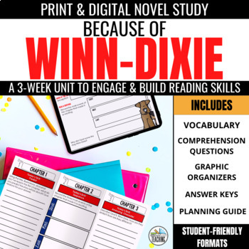 Preview of Because of Winn Dixie Novel Study: Comprehension Questions & Book Activities